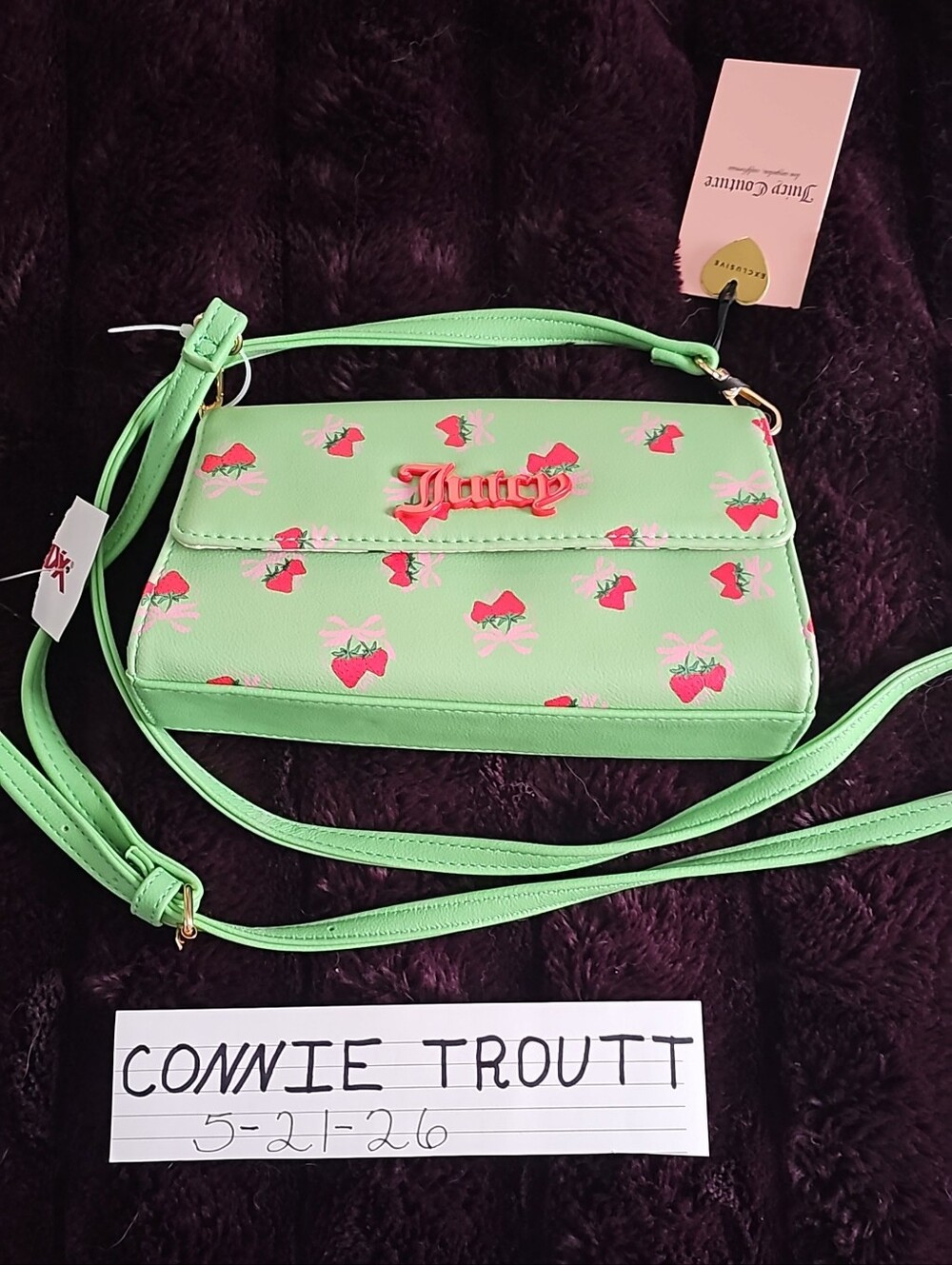 Juicy Couture Mint Green Strawberry Print Crossbody Purse